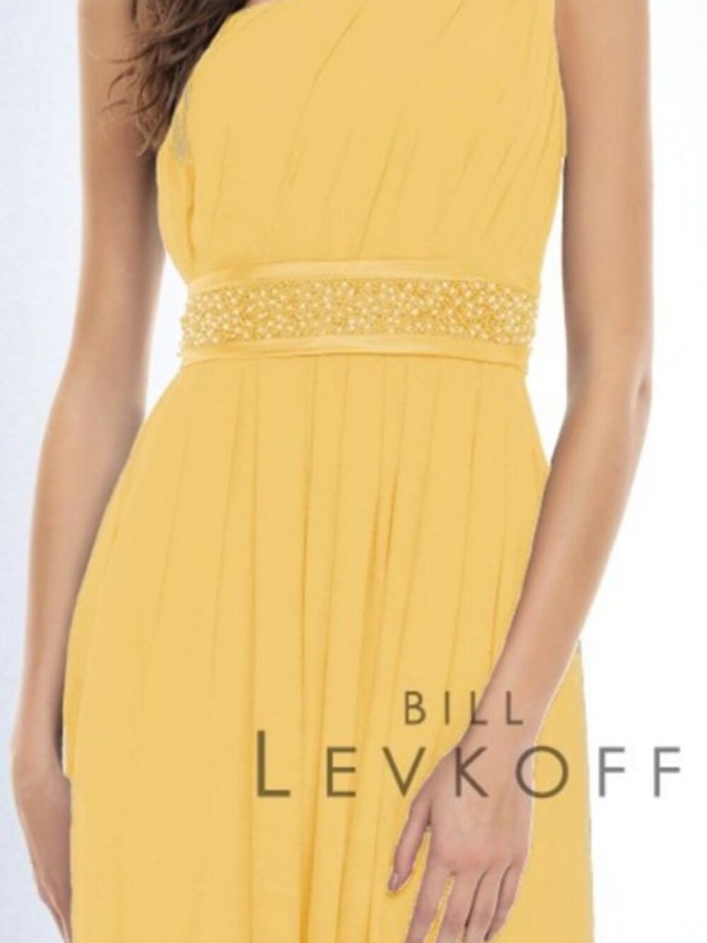 Bill Levkoff 163 Bridesmaid Dress Canary Yellow One Shoulder Chiffon Long 0